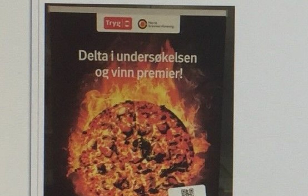 Faksimile fra kampanjen pizzabrann.no som er et samarbeid mellom Brannvernforeningen og Tryg forsikring.