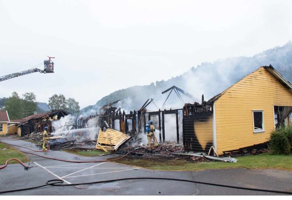 Kvinesdal juli 2019. Syv kommunale leiligheter gikk tapt i brannen (foto: Thor Kr. Adolfsen).