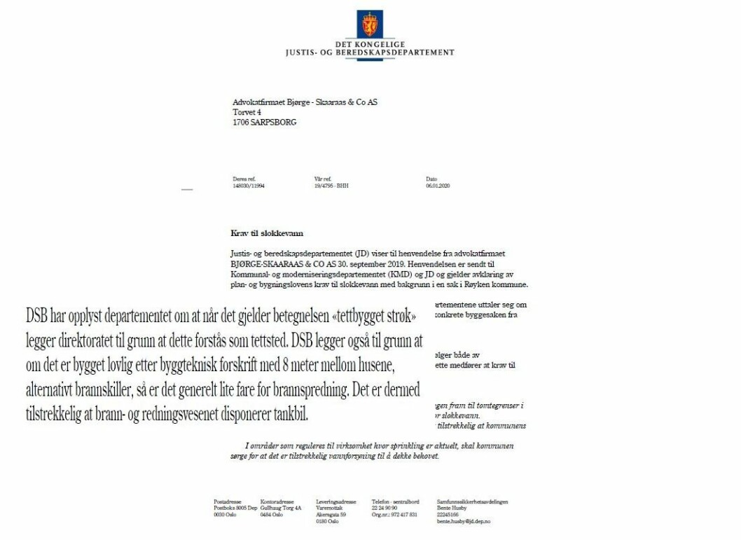 Utsnitt av brevet fra Justisdepartementet. Utsnitt av brevet fra Justisdepartementet.