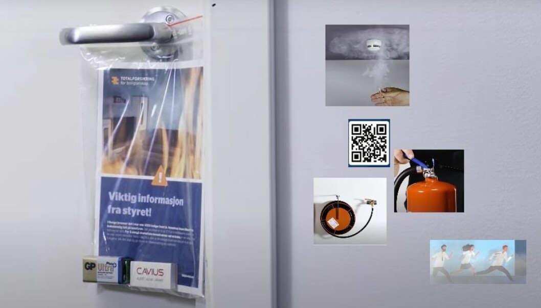 "Sikkerhetsposen" inneholder viktig informasjon om brannsikkerhet, blant annet en QR-kode til informative videoer om testing av røykvarsler og slokkeutstyr i hjemmet. "Sikkerhetsposen" inneholder viktig informasjon om brannsikkerhet, blant annet en QR-kode til informative videoer om testing av røykvarsler og slokkeutstyr i hjemmet.