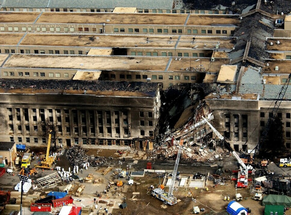 Foto fra angrepet på Pentagon 11. september 2001.
