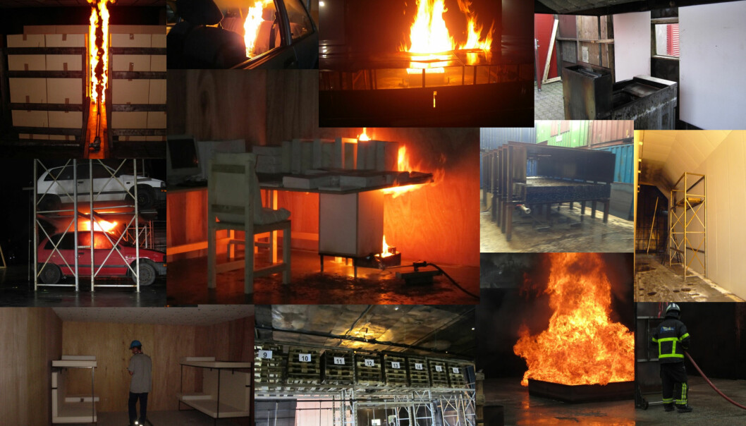 Noen eksempler på branntester som er gjennomført i VIDs eget brannlaboratorie.