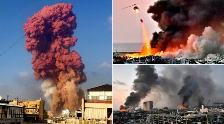 Bilder fra eksplosjonen på havnen i Beirut i august 2020.