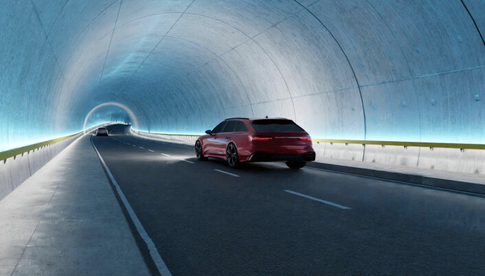 Illustrasjon av håndløper montert i tunnel for bilvei.