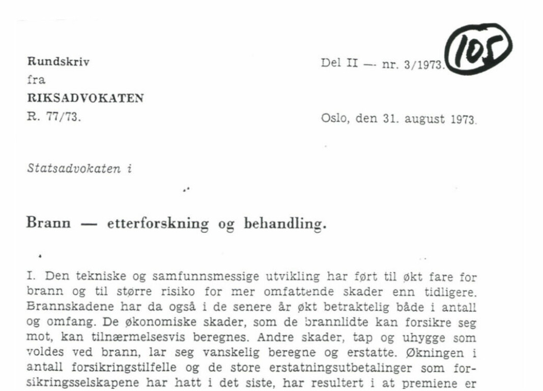Utdrag fra Riksadvokatens rundskriv fra 1973. Foto: Riksadvokaten Utdrag fra Riksadvokatens rundskriv fra 1973. Foto: Riksadvokaten